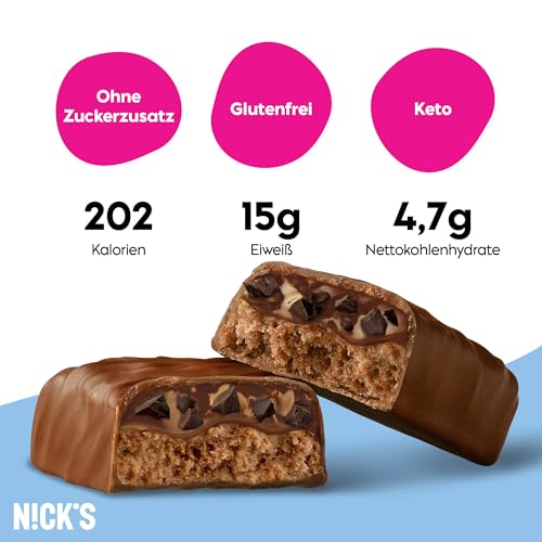 Nicks Protein Bar mix, barre di proteine cheto snack a basso contenuto di carboidrati senza zucchero aggiunto, senza glutine | Proteina 15g con collagene (9 barre proteiche x 50g)