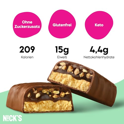 Nicks Protein Bar mix, barre di proteine cheto snack a basso contenuto di carboidrati senza zucchero aggiunto, senza glutine | Proteina 15g con collagene (9 barre proteiche x 50g)
