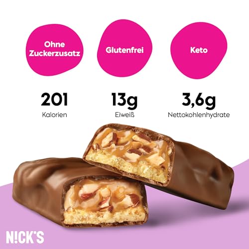 Nicks Protein Bar mix, barre di proteine cheto snack a basso contenuto di carboidrati senza zucchero aggiunto, senza glutine | Proteina 15g con collagene (9 barre proteiche x 50g)