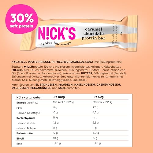 Nicks Protein Bar mix, barre di proteine cheto snack a basso contenuto di carboidrati senza zucchero aggiunto, senza glutine | Proteina 15g con collagene (9 barre proteiche x 50g)