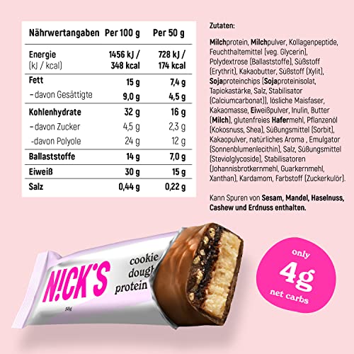 Nicks Protein Bar mix, barre di proteine cheto snack a basso contenuto di carboidrati senza zucchero aggiunto, senza glutine | Proteina 15g con collagene (9 barre proteiche x 50g)