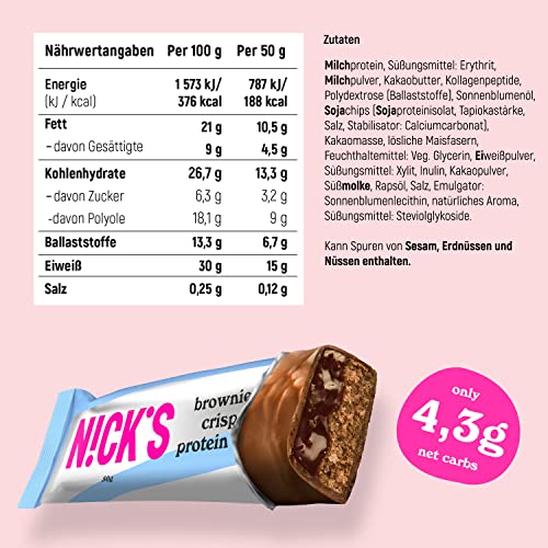 Nicks Protein Bar mix, barre di proteine cheto snack a basso contenuto di carboidrati senza zucchero aggiunto, senza glutine | Proteina 15g con collagene (9 barre proteiche x 50g)