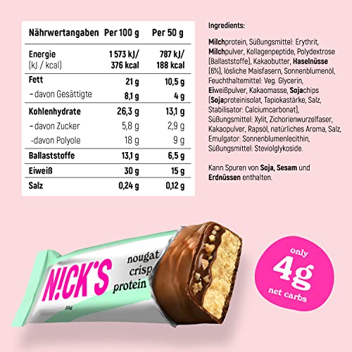 Nicks Protein Bar mix, barre di proteine cheto snack a basso contenuto di carboidrati senza zucchero aggiunto, senza glutine | Proteina 15g con collagene (9 barre proteiche x 50g)
