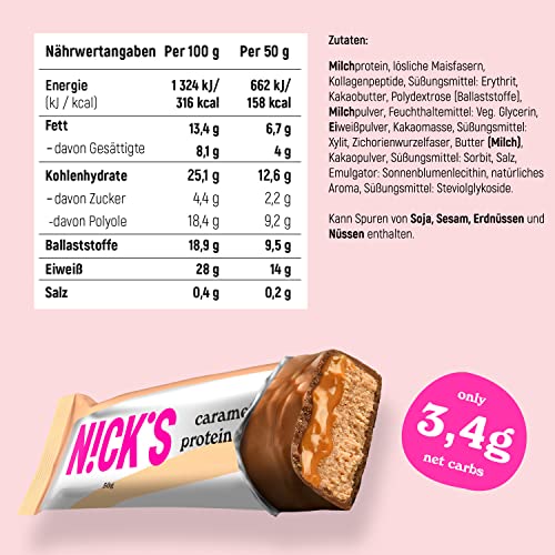 Nicks Protein Bar mix, barre di proteine cheto snack a basso contenuto di carboidrati senza zucchero aggiunto, senza glutine | Proteina 15g con collagene (9 barre proteiche x 50g)