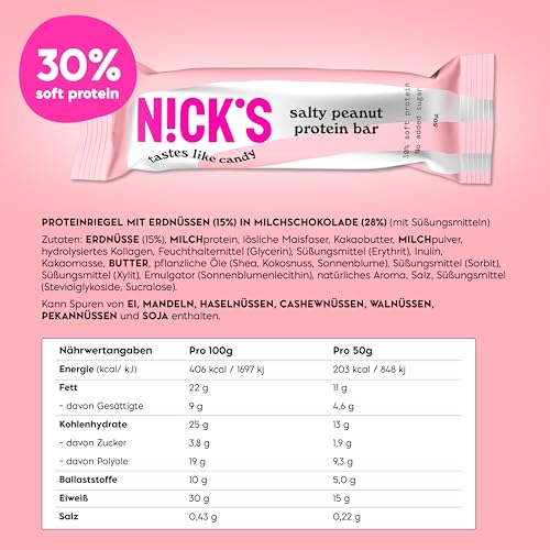 Nicks Protein Bar mix, barre di proteine cheto snack a basso contenuto di carboidrati senza zucchero aggiunto, senza glutine | Proteina 15g con collagene (9 barre proteiche x 50g)