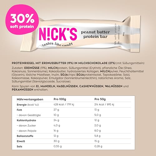 Nicks Protein Bar mix, barre di proteine cheto snack a basso contenuto di carboidrati senza zucchero aggiunto, senza glutine | Proteina 15g con collagene (9 barre proteiche x 50g)