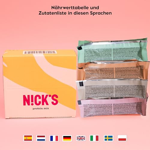 Nicks Protein Bar mix, barre di proteine cheto snack a basso contenuto di carboidrati senza zucchero aggiunto, senza glutine | Proteina 15g con collagene (9 barre proteiche x 50g)
