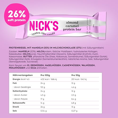 Nicks Protein Bar mix, barre di proteine cheto snack a basso contenuto di carboidrati senza zucchero aggiunto, senza glutine | Proteina 15g con collagene (9 barre proteiche x 50g)