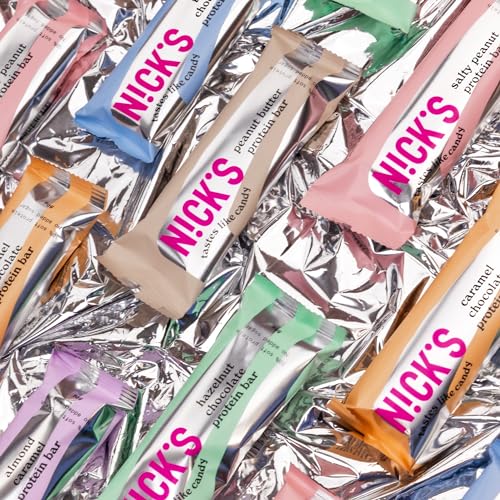Nicks Protein Bar mix, barre di proteine cheto snack a basso contenuto di carboidrati senza zucchero aggiunto, senza glutine | Proteina 15g con collagene (9 barre proteiche x 50g)