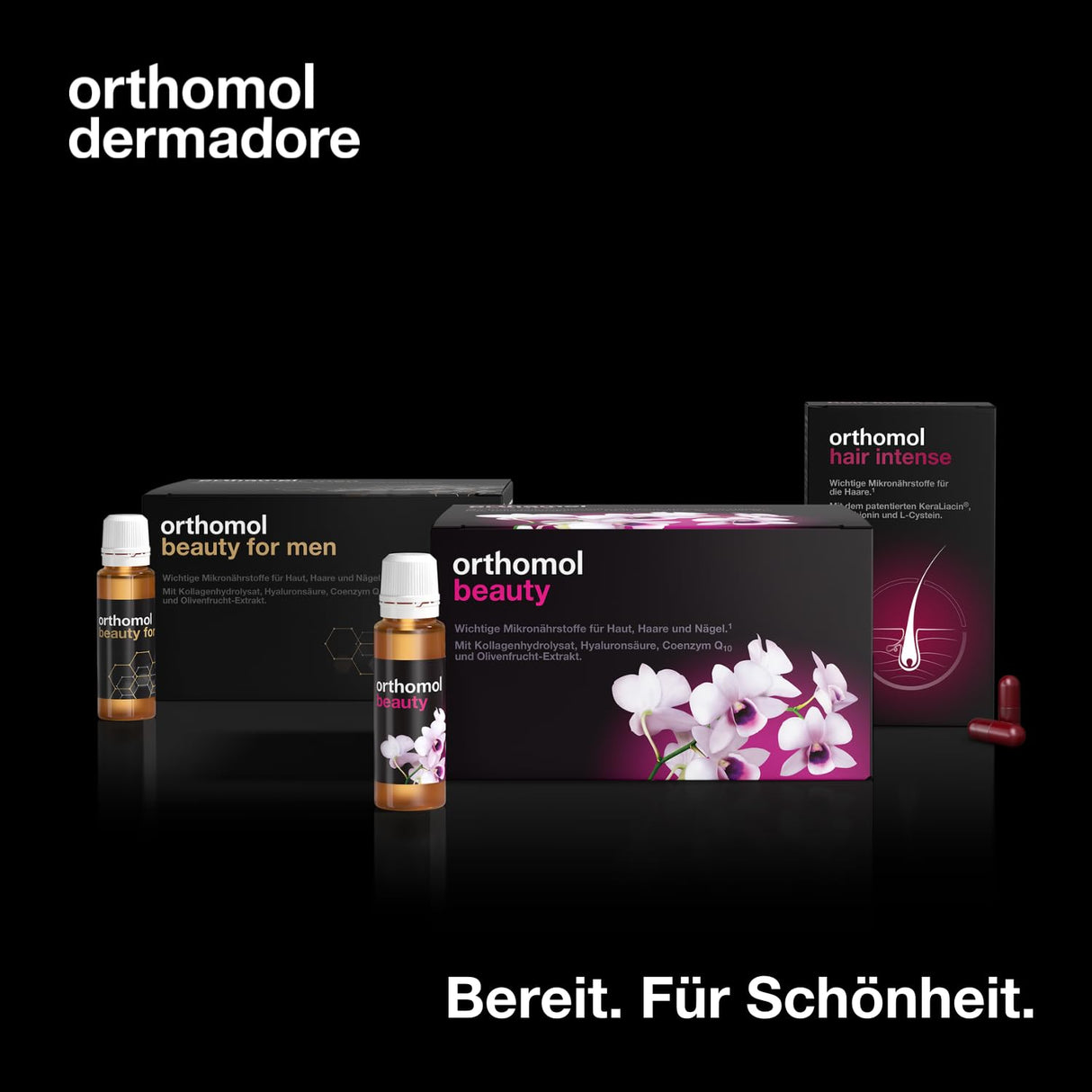 Ortomol belleza para mujeres - para piel, cabello y uñas - con coenzima Q10, biotina y zinc - recarga con botella de bebida, 30 porciones diarias