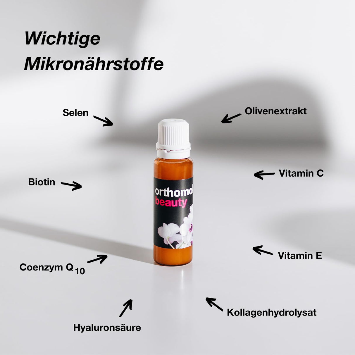 Ortomol belleza para mujeres - para piel, cabello y uñas - con coenzima Q10, biotina y zinc - recarga con botella de bebida, 30 porciones diarias