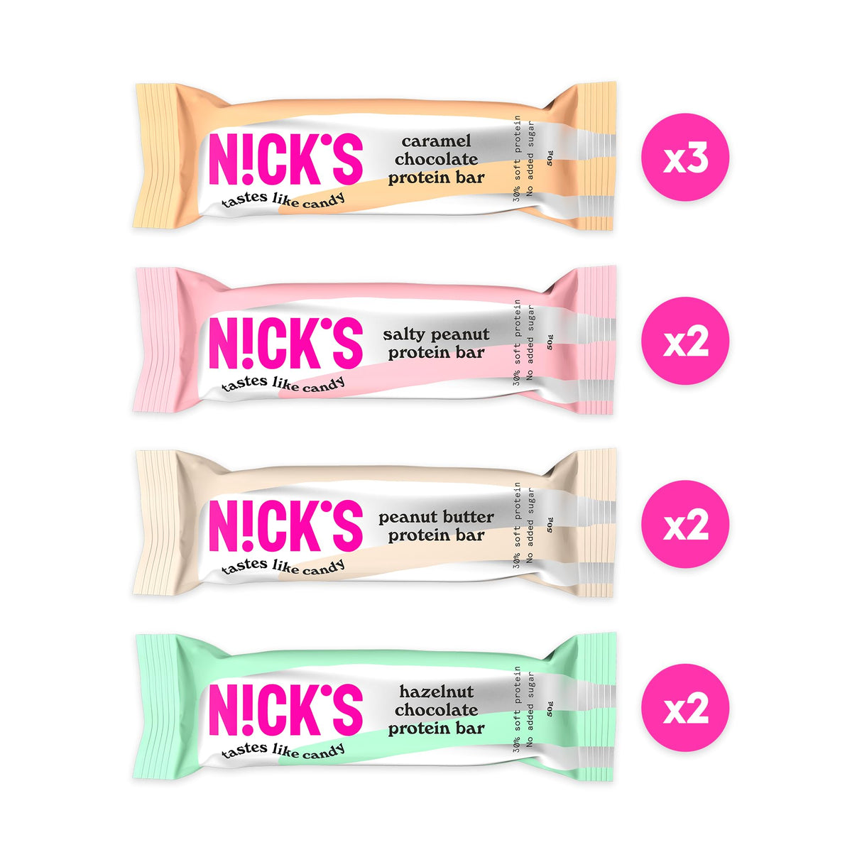 Nicks Protein Bar mix, barre di proteine cheto snack a basso contenuto di carboidrati senza zucchero aggiunto, senza glutine | Proteina 15g con collagene (9 barre proteiche x 50g)