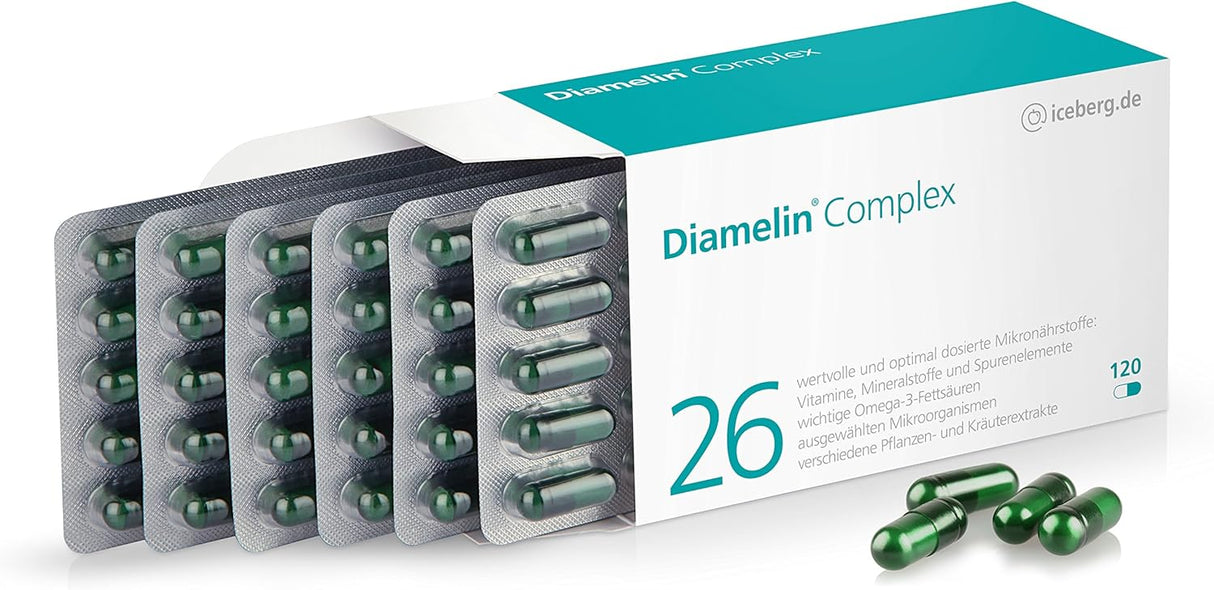 Complexul Diamelin - Supliment dietetic pentru un nivel normal de zahăr din sânge cu crom adecvat și pentru diabetici - 26 de vitamine și micronutrienți, cum ar fi OPC, scorțișoară, ghimbir, bacterii intestinale importante