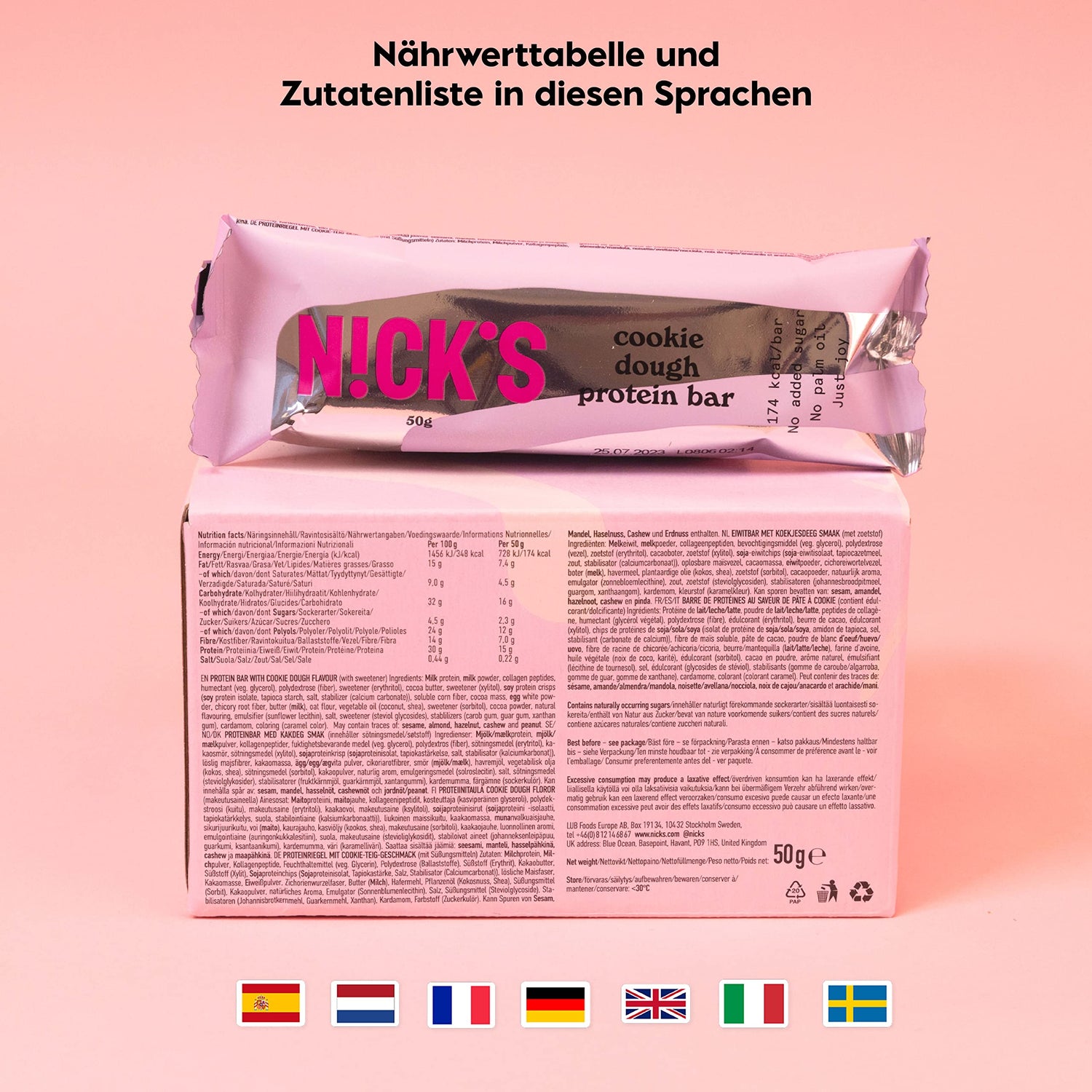 Nicks Protein Bar mix, barre di proteine cheto snack a basso contenuto di carboidrati senza zucchero aggiunto, senza glutine | Proteina 15g con collagene (9 barre proteiche x 50g)