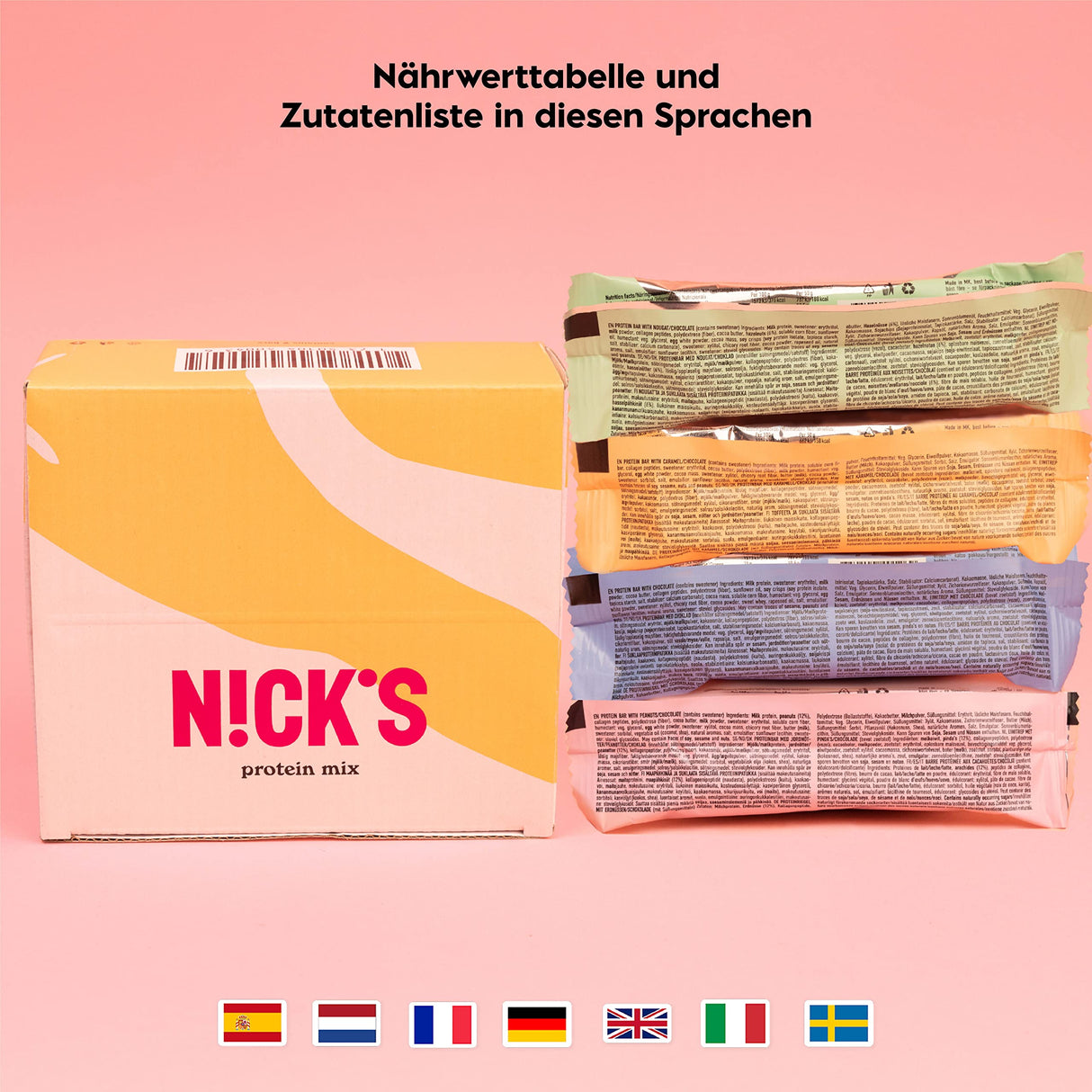 Nicks Protein Bar mix, barre di proteine cheto snack a basso contenuto di carboidrati senza zucchero aggiunto, senza glutine | Proteina 15g con collagene (9 barre proteiche x 50g)