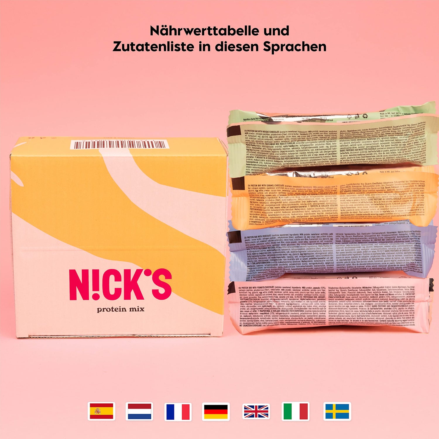 Nicks Protein Bar mix, barre di proteine cheto snack a basso contenuto di carboidrati senza zucchero aggiunto, senza glutine | Proteina 15g con collagene (9 barre proteiche x 50g)