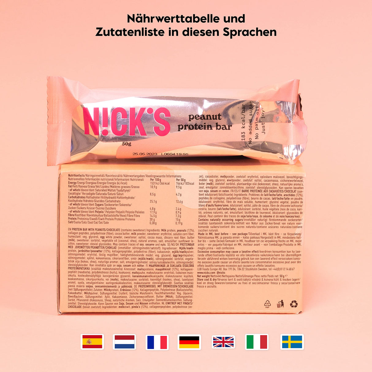Nicks Protein Bar mix, barre di proteine cheto snack a basso contenuto di carboidrati senza zucchero aggiunto, senza glutine | Proteina 15g con collagene (9 barre proteiche x 50g)