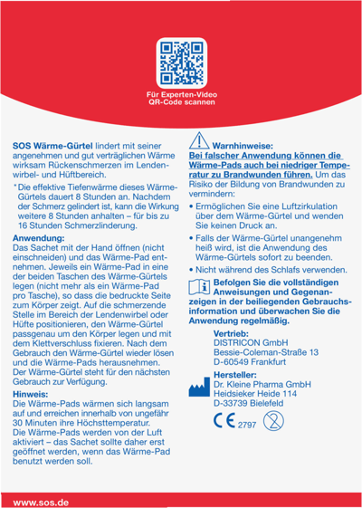 Varmebælte SOS m 4 Varme Pads