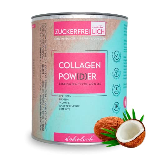 Zuckerfreilich Collagen Pulver Kokos 240g Ohne Zucker, Kollagen MIT Vitaminen, Zuckerfreies Protein und SpurenElementen, Hochdosiert MIT 7.000 mg Kollagenhydrolysat Pro Porsjon