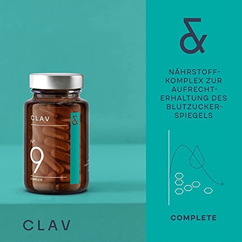 CLAV® N°9 SUGAR FIX - Capsule di cannella con estratto di cannella da 400 mg, 40μg di cromo e 10 mg di zinco per dose giornaliera più beta glucano, albero di jambul e melone amaro - equilibrio dello zucchero nel sangue - 60 capsule - vegan