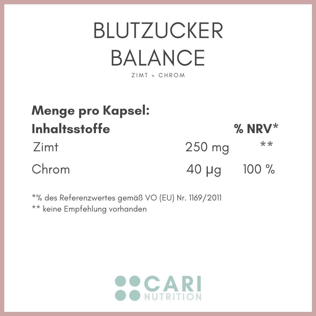 BLODSUKKERBALANSE | 90 kanelkapsler med krom | insulinresistens og blodsukkerregulering | vegansk og laget i Tyskland