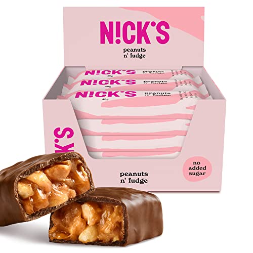 Nicks Keto Bars Peanuts N Fudge, Ciocolată Peanuts Gustări de caramel, 175 de calorii, 3,9 carbohidrați net, fără zahăr adăugat, fără gluten, dulciuri cu carbohidrați mici (15x40g)