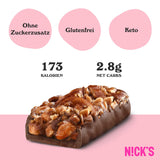 Nicks Keto Bar Almond Crunch, barra de nuez de almendras de chocolate vegano, 173 calorías, 2.8 carbohidratos netos, sin azúcar agregada, dulces sin gluten, bajos carbohidratos (12x40 g)