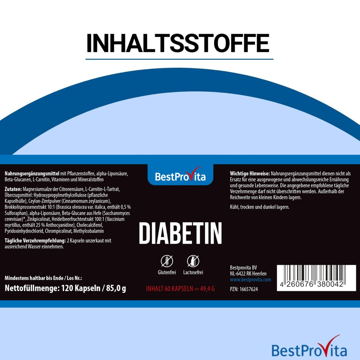 Bestprovita Cápsulas de diabetín (3 x 60 cápsulas de diabetín) - soporte de multivitaminas naturales para diabetes tipo 2, reducción de azúcar en la sangre y vitaminas de diabetes