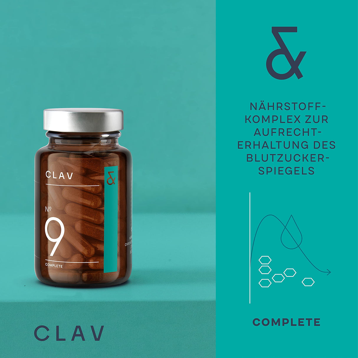 CLAV® N°9 SUGAR FIX - Capsule di cannella con estratto di cannella da 400 mg, 40μg di cromo e 10 mg di zinco per dose giornaliera più beta glucano, albero di jambul e melone amaro - equilibrio dello zucchero nel sangue - 60 capsule - vegan