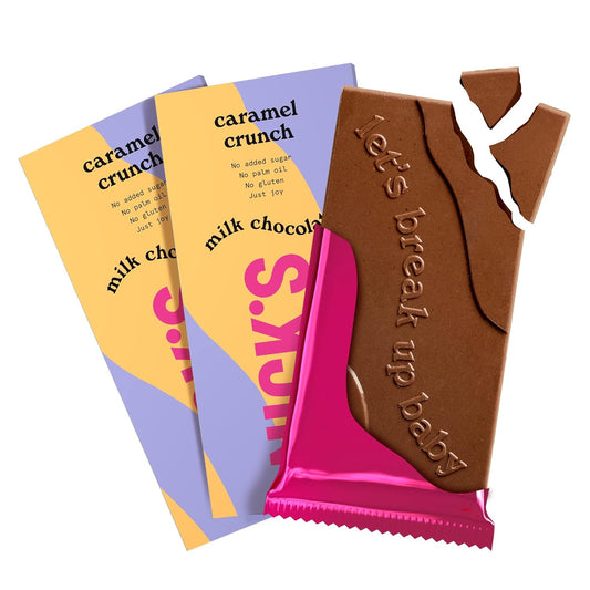 Nicks Milk Chocolate Caramel Crunch Fără zahăr adăugat, fără gluten, carbohidrați scăzute, fără ulei de palmier, bare de ciocolată keto (3x75g)