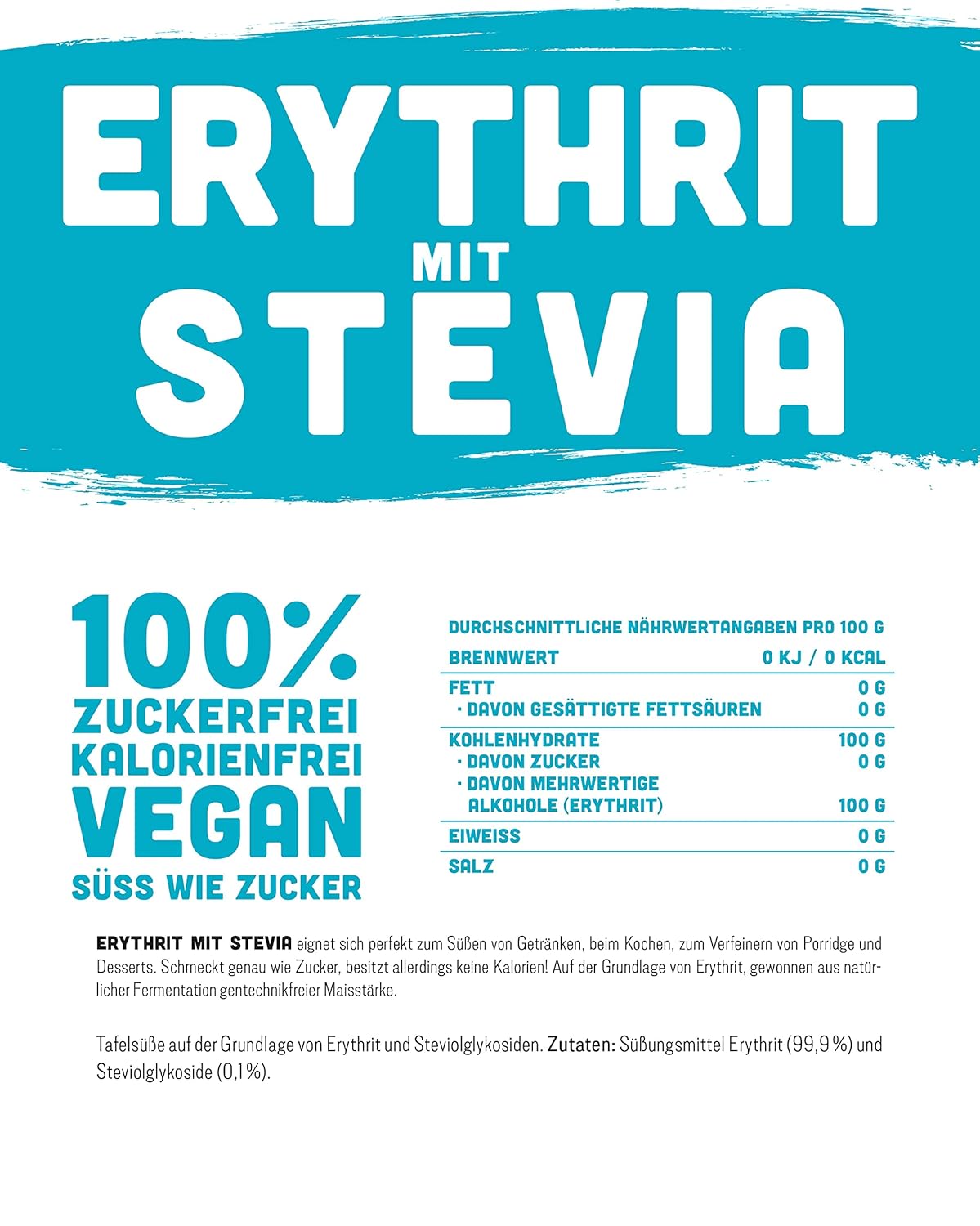 Eritritol + Stevia Natural Sugar înlocuitor fără calorii 1: 1 dulceață în comparație cu zahărul, fără gust din alternativă sănătoasă, sănătoasă pentru gătit, coacere, îndulcire (1 kg doypack)