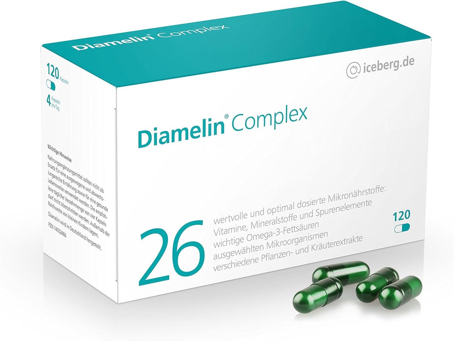 Complesso di diamelina - Supplemento dietetico per un normale livello di zucchero nel sangue con cromo adatto anche per diabetici - 26 vitamine e micronutrienti come OPC, cannella, zenzero, batteri intestinali importanti