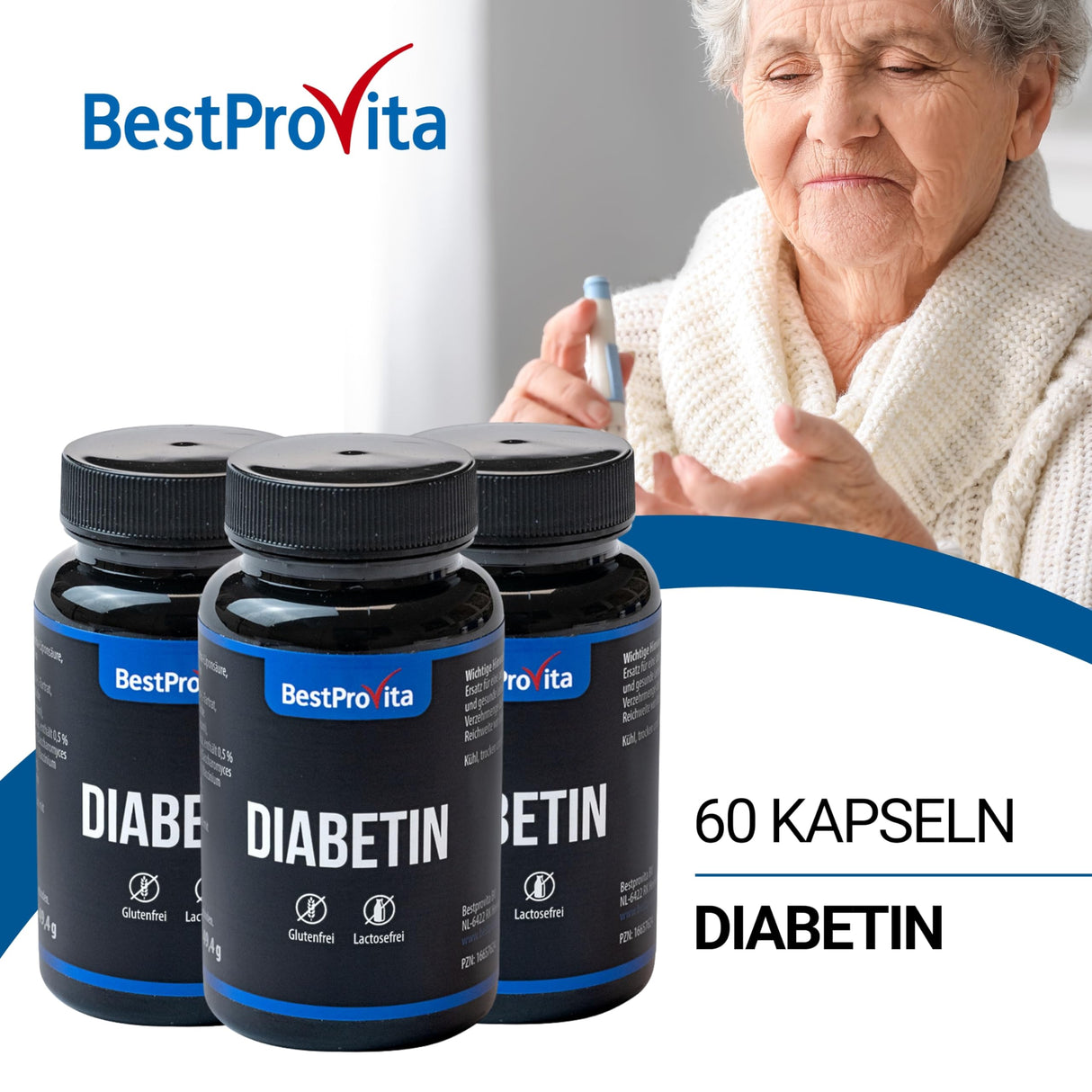 Bestprovita Cápsulas de diabetín (3 x 60 cápsulas de diabetín) - soporte de multivitaminas naturales para diabetes tipo 2, reducción de azúcar en la sangre y vitaminas de diabetes