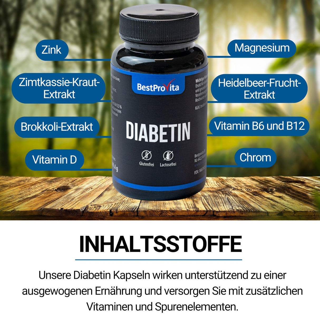 Bestprovita Cápsulas de diabetín (3 x 60 cápsulas de diabetín) - soporte de multivitaminas naturales para diabetes tipo 2, reducción de azúcar en la sangre y vitaminas de diabetes