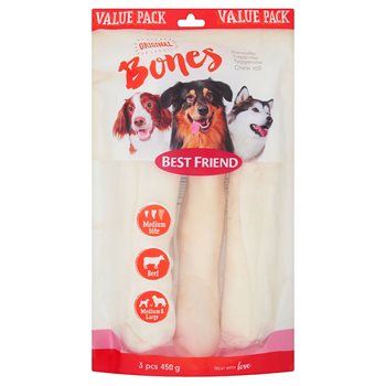 Bästa vän Bones Bigbite tuggrulle vit 28 cm, 3-pack